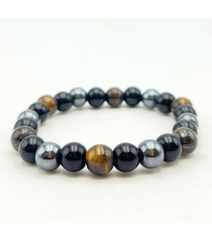 Black Obsidian, Hematite, Tiger Eye Single Stone Bracelet