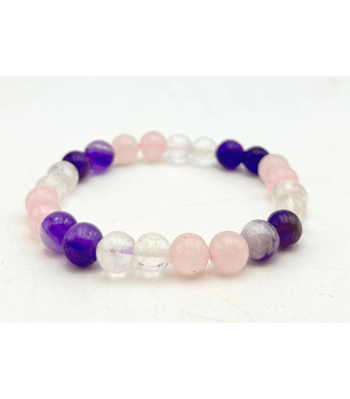 Amethyst, Rose Quartz, Clear Quartz Single Stone Bracelet