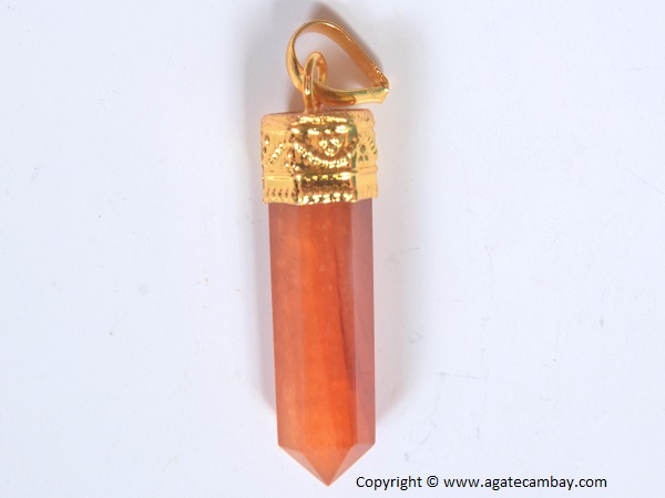 Red Carnelian Pencil Point Pendant With Gold Plated
