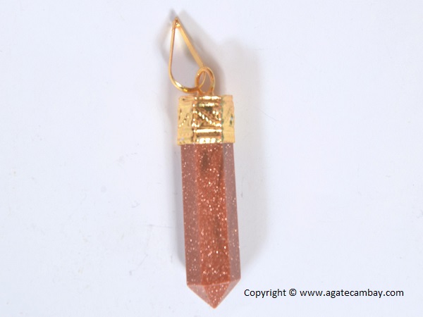 Brown Goldstone Pencil Point Pendant With Gold Plated