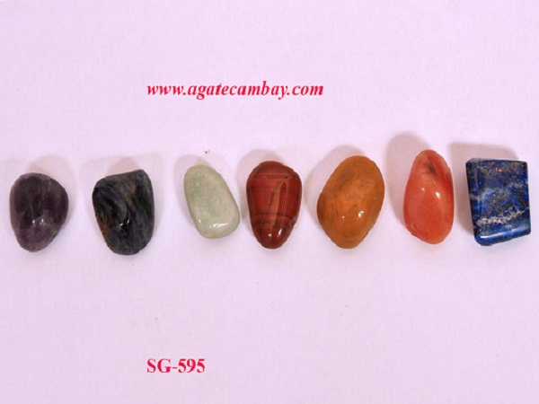 Chakra Tumble Set With Black Velvet Pouch