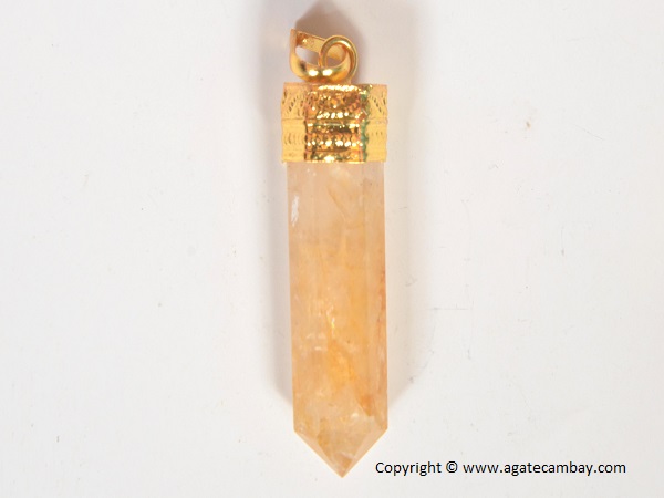 Golden Aventurine Pencil Point Pendant With Gold Plated
