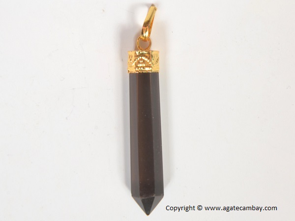Smoky Quartz Pencil Point Pendant With Gold Plated