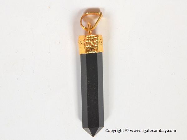 Black Jasper Pencil Point Pendant With Gold Plated
