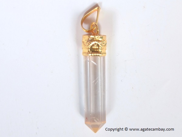 Clear Crystal Quartz Pencil Point Pendant With Gold Plated