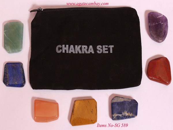 Flat Chakra Tumbled Stones Set with pouch