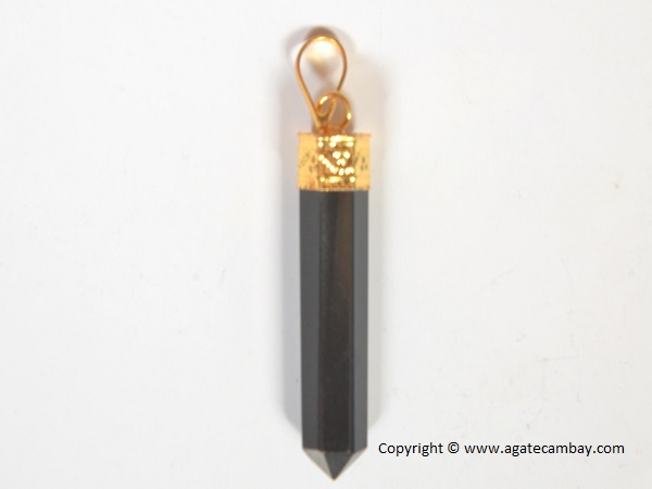Black Obsidian Pencil Point Pendant With Gold Plated