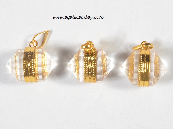 Clear Quartz Herkimer Diamonds Golden Pendant