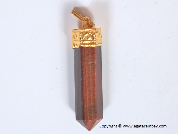 Red Tiger Eye Pencil Point Pendant With Gold Plated