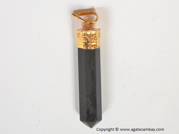 Black Tourmaline Pencil Point Pendant With Gold Plated
