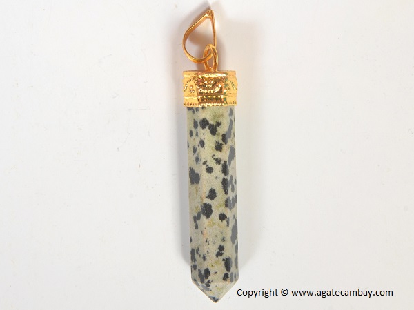 Dalmatian Jasper Pencil Point Pendant With Gold Plated