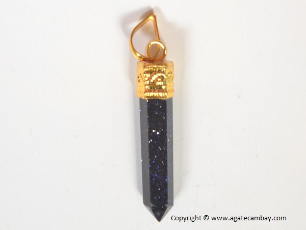 Blue Goldstone Pencil Point Pendant With Gold Plated