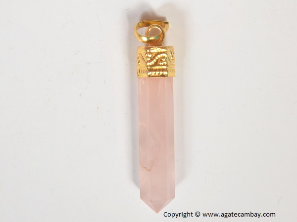 Rose Quartz Pencil Point Pendant With Gold Plated