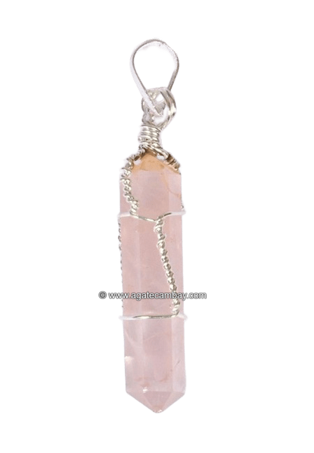 Doubled Point Rose Quartz Wire Wrapped Pendant
