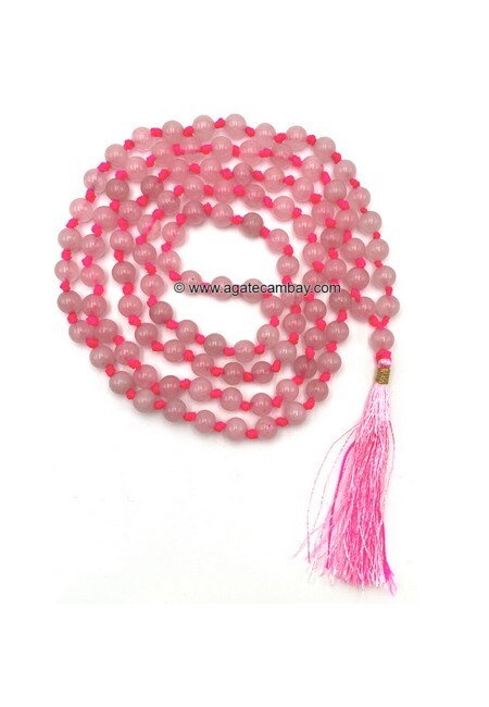8 mm Rose Quartz Japa Mala With Hand Knotted