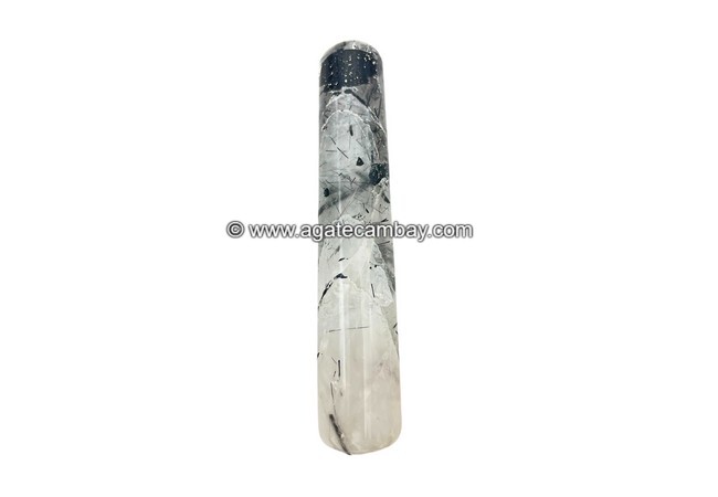 Gemstone Black Rutile Plain Massage Wand