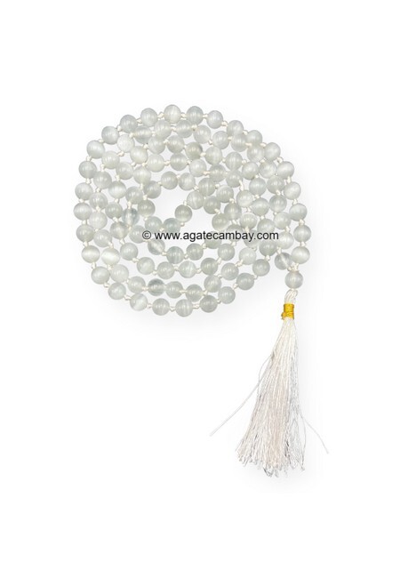 8 mm Selenite Japa Mala With Hand Knotted