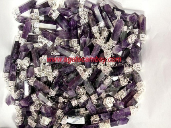 Amethyst Pencil Point Pendant With Silver Plated