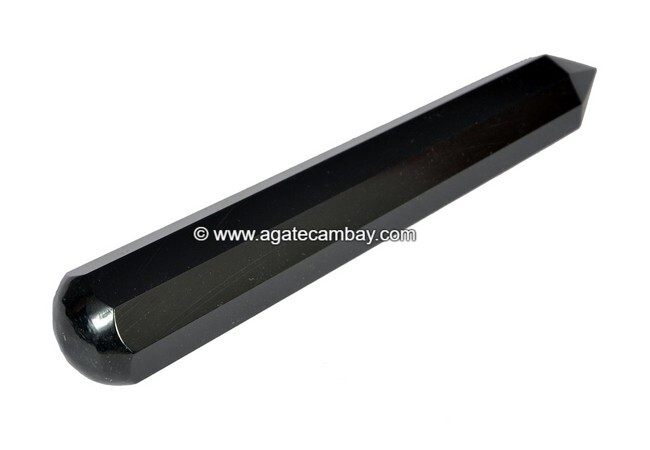 Gemstone Black Agate Facet Massage Wand