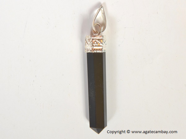 Black Obsidian Pencil Point Pendant With Silver Plated