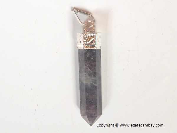 Blue Aventurine Pencil Point Pendant With Silver Plated