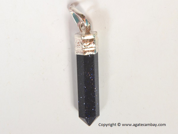 Blue Goldstone Pencil Point Pendant With Silver Plated