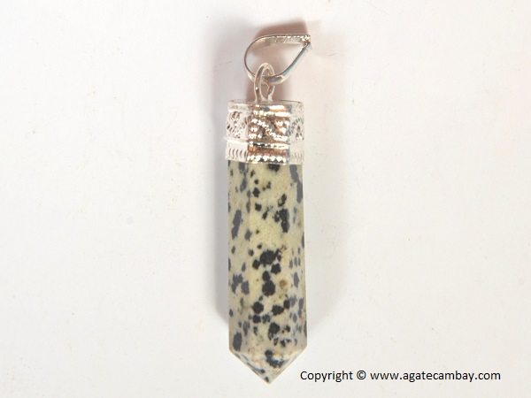 Dalmatian Jasper Pencil Point Pendant With Silver Plated