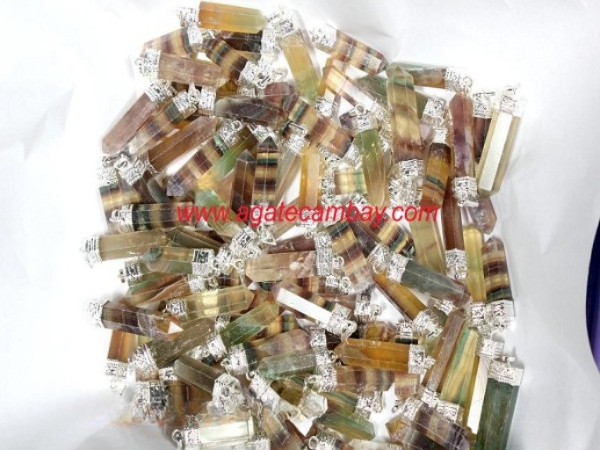 Fluorite Pencil Point Pendant With Silver Plated