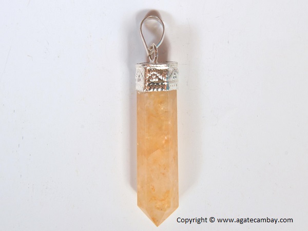 Golden Agate Pencil Point Pendant With Silver Plated