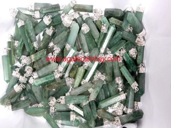 Green Aventurine Pencil Point Pendant With Silver Plated