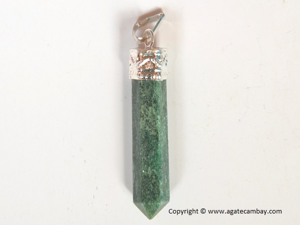 Green Mica Zade Pencil Point Pendant With Silver Plated