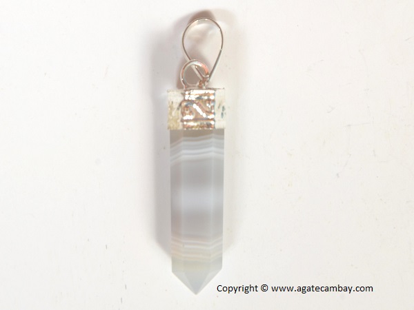 Indian Lace Agate Pencil Point Pendant With Silver Plated