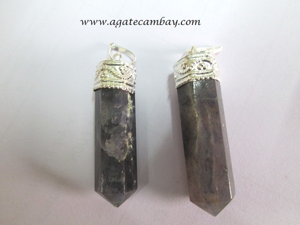 Iolite Pencil Point Pendant With Silver Plated