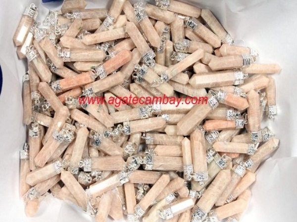 Moonstone Pencil Point Pendant With Silver Plated