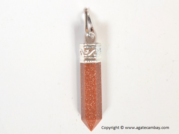Red Goldstone Pencil Point Pendant With Silver Plated