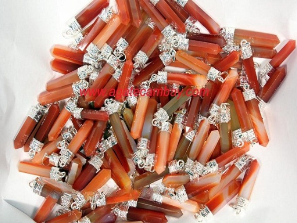 Red Onyx Pencil Point Pendant With Silver Plated