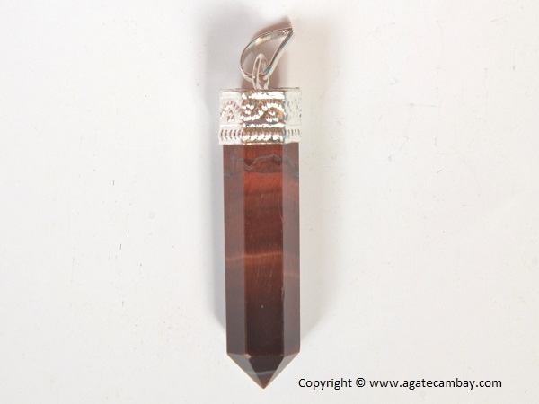 Red Tiger Eye Pencil Point Pendant With Silver Plated