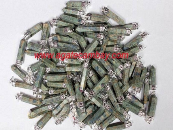 Ruby Zoisite Pencil Point Pendant With Silver Plated