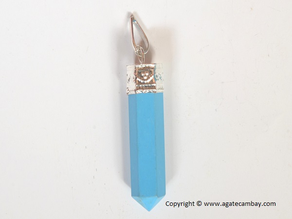 Turquoise Pencil Point Pendant With Silver Plated