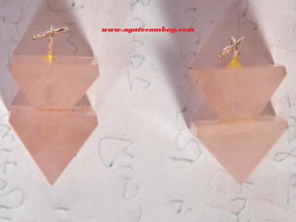 Rose Quartz Two Pyramid Pendants