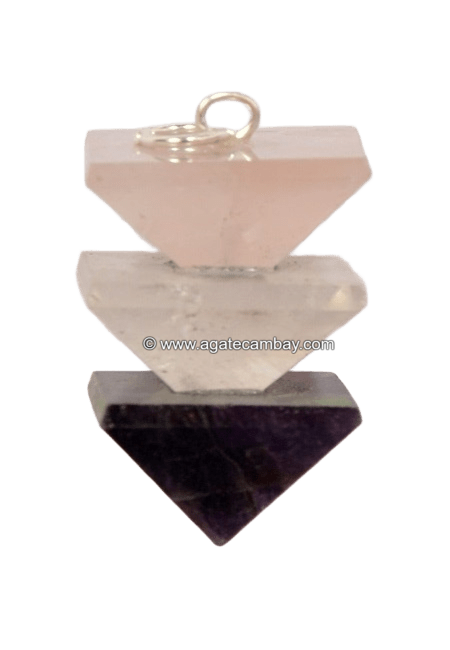 Three Pyramid Pendants - Rose Quartz, Clear Quartz, Amethyst