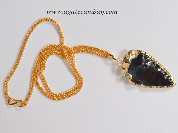 Black Obsidian Electro Plated Arrowhead Pendant