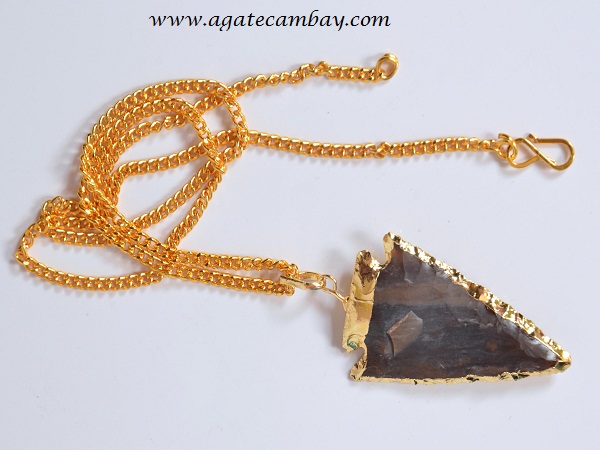 Agate Electro Plated Arrowhead Pendant