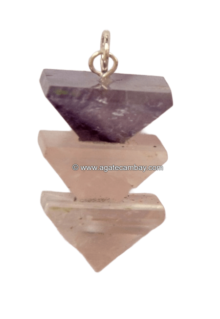Three Pyramid Pendants - Amethyst, Rose Quartz, Clear Quartz