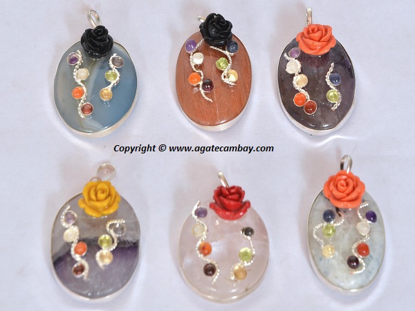 Agate Oval Pendants with Chakra Cab