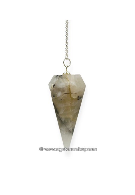 Black Rutilated Quartz Facetted Pendulum