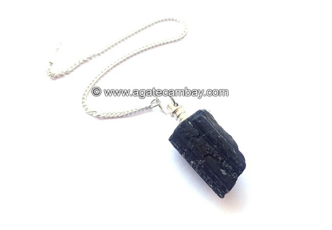 Raw Black Tourmaline Facetted Pendulum
