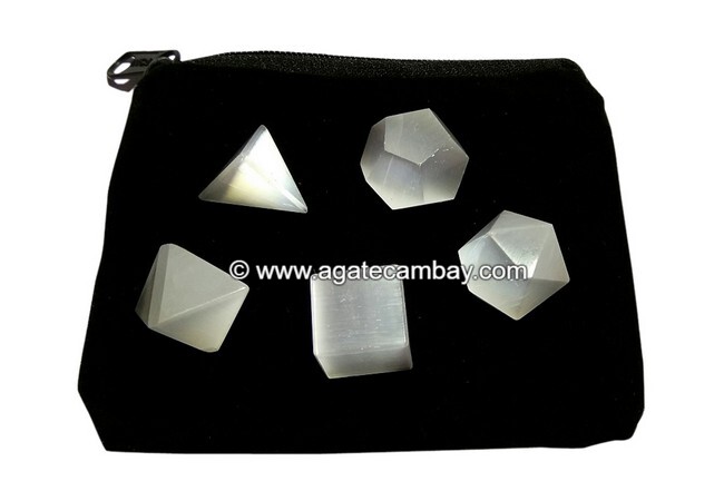 Selenite Sacred Geometry 5 Pieces Sets