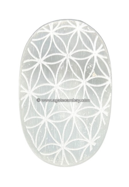 Selenite (Flower of Life Engraved) Palm Stone