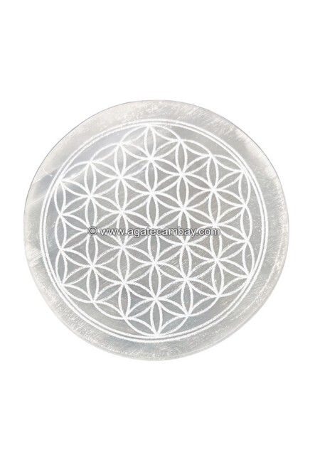 Selenite Plate Round-Flower Of Life
